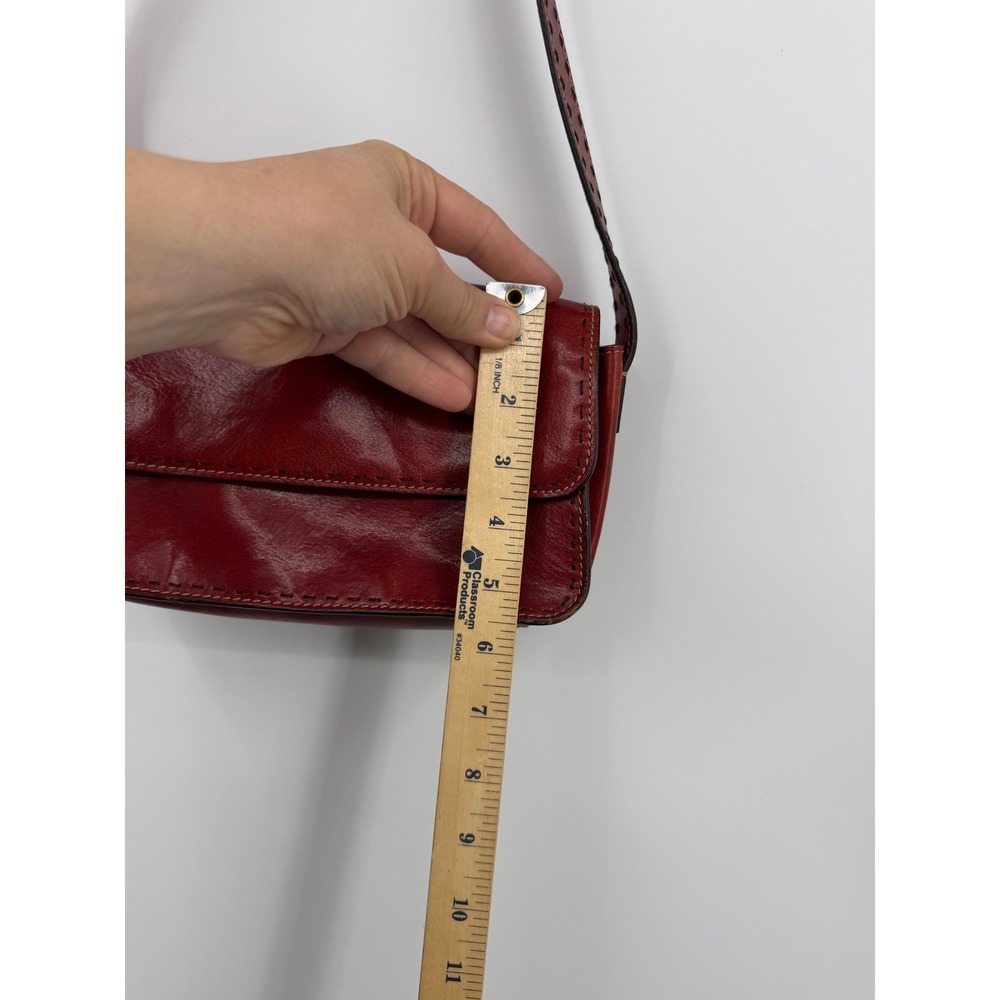 Fossil Vintage Leather Shoulder Bag Womens Small Red Whipstitch Flap Baguette - Picture 9 of 11